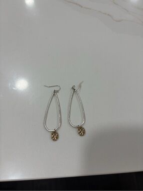 Silver Drop Earrings with Gold Disc Charms